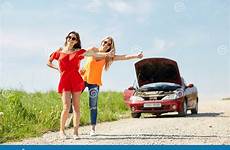 hitchhiking countryside broken car women preview gesture