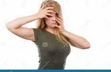 embarrassed hands ashamed blonde face woman embarrassment gestures preview