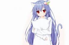 cat anime blue girl ears hair wallpaper