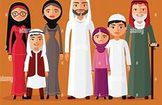 family arab muslim big people cartoon vector saudi father mother daughter stock grandpa grandma alamy son illustration together royalty