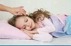 sleeping girl little bed her adorable night nighty touching good dreamstime mother head hand stock happy preview