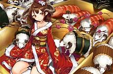 cleavage px horns breasts clothes animal flowers japanese sheep kimono neo original wallpaper wallhere
