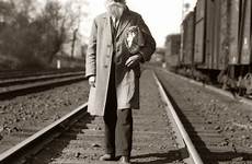 depression great man 1930s homeless era walking railroad tracks hobo vintage down photograph