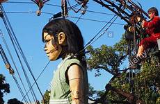 giant puppet streets walking girl perth stock alamy marionette