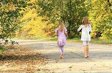 walking girls little kids barefoot road shoes barefooted concrete girl dreamstime holded autumn hands stock