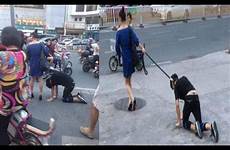 leash woman dog male china walk her