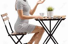 table sitting woman hand coffee young gesturing