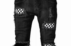 checkered denim ripped distressed patched