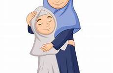muslim mother daughter vector hugging happy her tigatelu illustration