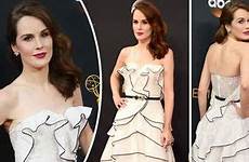 michelle dockery good naked downton behaviour sex has express scene star monochrome gown emmy cleavage flashes awards juan botto diego