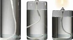 Refillable Glass Unscented Pillar Candle Gift Set of 3 - Use Alone, in a Candle Holder or Lantern - Oil Lamps Last a Lifetime and are a Unique Gift for Women