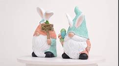 2PCS Easter Bunny Decor,Small Easter White Rabbits Figurines with Easter Eggs, Easter Gifts