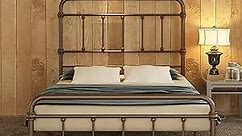 Full-Platform-Bed-Frame-and-headboard-49inch-High - Heavy Duty Metal Bed Frame Easy to Install, No Squeaks,No Box Spring Needed(Brown)