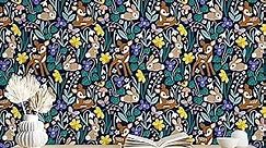 Kids Wallpaper Stick and Peel Removable Bunny Deer Animal Wallpaper Vinyl Self Adhesive Blue Contact Paper Funky Wallpaper Mural for Nursery Kids Room Cabinets Shelves Wall Decor 17.7”x236”