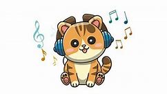 animation cute baby cat listening music to headphone 4k transparent background
