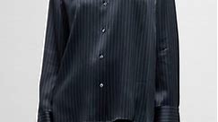 Vince Long-Sleeve Silk Pinstripe Shirt