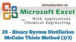 Excel for Chemical Engineers I 29 I Binary system distillation - McCabe Thiele method (3)