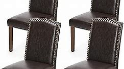 MCQ Upholstered Dining Chairs Set of 4, Modern Upholstered Fabric Dining Room Chair with Nailhead Trim and Wood Legs, Mid-Century Accent Dinner Chair for Living Room, Kitchen, Dark Brown