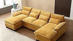 Free Combination U Shaped Sectional Chaise Lounge,Velvet Upholstery Symmetrical Modular Solid Wood Legs,Convertible Sleeper Sofa & Couch Living Room Furniture Sets, Musterd Yellow 110.63"