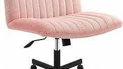 Criss Cross Desk Chair, Armless Office Chairs with Wheels, Cross Legged Chair with Wide Seat, Height Adjustable, Office Chair for Home/Office/Make Up/Bed Room - Fabric Pink