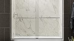 KOHLER K-706006-L-SH Bath Door with Towel Bar, 59.75 x 3.06 x 59.63 inches, Crystal Clear Glass with Bright Silver Frame