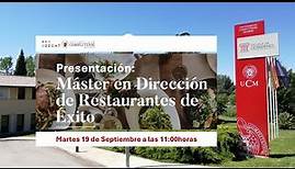 PRESENTACIÓN MÁSTER DIRECCIÓN DE RESTAURANTES DE Éxito. Escuela de Gobierno UCM