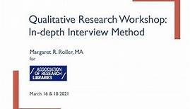 Qualitative Research Workshop: In-depth Interview Method