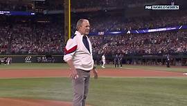 George W. Bush delivers the first pitch before Game 1 of the #WorldSeries