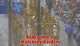 (🏙️ #Chicago) 🎄✨ 28/Nov/1982 • 📺: (ABC 7 Chicago) – Paul Robeson High School ❤️💛 (Chicago Public Schools) marching band participating in the ‘1982 Chicago Christmas Parade.
