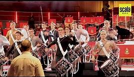 Jack Pepper gets some drumming experience in with the Royal Marines Band