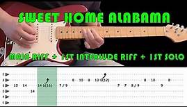 SWEET HOME ALABAMA - Guitar lesson - Main+Interlude riff 1+Guitar solo 1 with tabs - Lynyrd Skynyrd