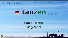 Konjugation des Verb „tanzen“ (ist) - alle Zeitformen lernen, Übersetzung, Tutorial