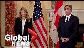 Melanie Joly, Canada’s new foreign minister, meets with US counterpart Antony Blinken