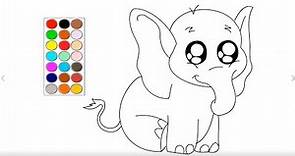 como dibujar y colorear un lindo elefante, dibujos para niños 🐘