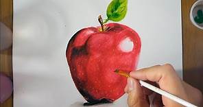 Cómo dibujar una manzana con acuarelas fácil paso a paso - pintar una manzana