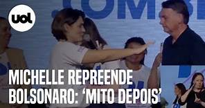 Michelle Bolsonaro repreende Bolsonaro por entrar ‘antes da hora’: ‘Mito depois, agora não’