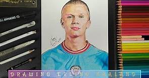 Drawing Erling Haaland Manchester City with coloring pencil