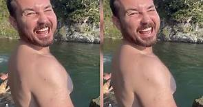 Shirtless Line Of Duty star Martin Compston dives into the sea in playful clip during County Cork br