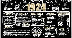Happy 100th Birthday Back in 1924 Banner Backdrop Decorations for Men Women, Black Gold 100 Birthday Background Party Supplies, Hundred Bday Photo Poster Sign Decor for Indoor Outdoor