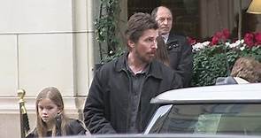 Christian Bale with wife and daughter at the Bristol hotel in Paris