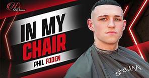 IN MY CHAIR: Phil Foden comes in for a cut and goes back to his natural colour