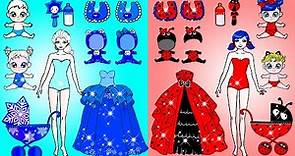 Vestir Muñecas De Papel | Ladybug And Elsa Mother And Daughter Dress Up | Woa Doll En Spanish
