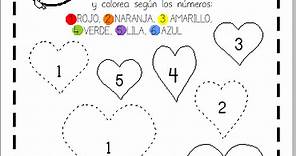 Ficha San Valentin Preescolar colorea con números infantil GRATIS
