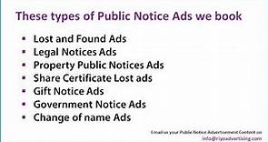 Public, Legal, Lost & found Notice Newspaper Ads Online in Newspapers