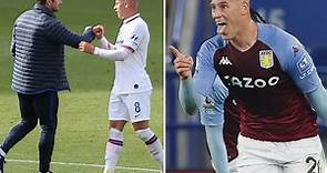 Ben Chilwell, Jack Grealish and Ross Barkley celebrate with ‘A’ symbol in honour of fan Andrew Wood who pas