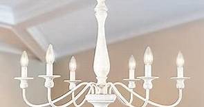 White Farmhouse Chandelier, 6 Lights French Country Chandeliers for Dining Room lighting fixtures, Rustic Wood Hanging Candle Pendant Light for Kitchen Island Entryway Foyer Living Room Bedroom