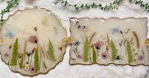 Beautiful Pressed Flowers in Resin Trays With Butterfly Stickers