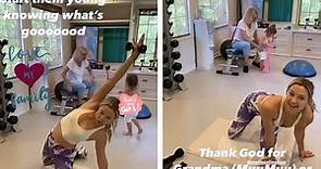 Kate Hudson works out while her adorable daughter Rani plays