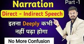 Part-1 | What is narration | What is Direct & Indirect speech | Narration, Rules, Examples, Practice