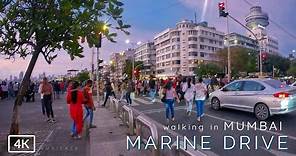 Evening walk at Marine Drive - Mumbai | 4K Walking tour in India | Nariman Point